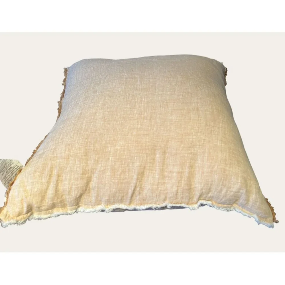 Soft Linen Decorative Throw Pillow With Frayed Edges Removable Cover Rustic Home